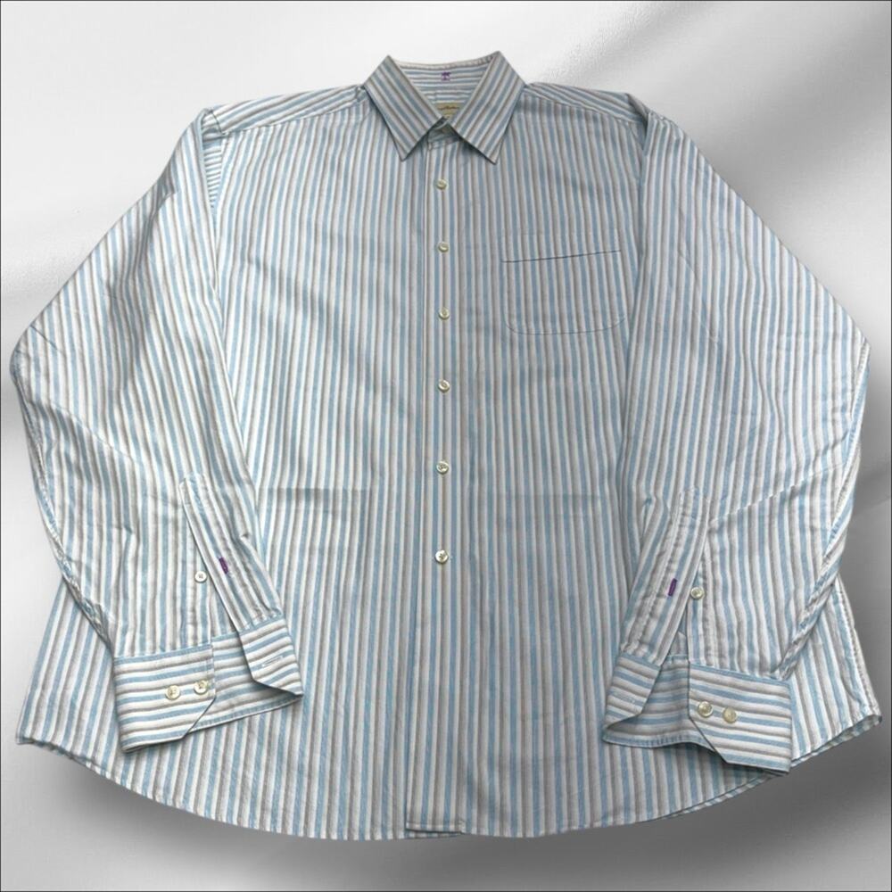 TOMMY BAHAMA Men’s 16.5 - 36/37 Light Blue Striped Dress Shirt - Picture 3 of 4